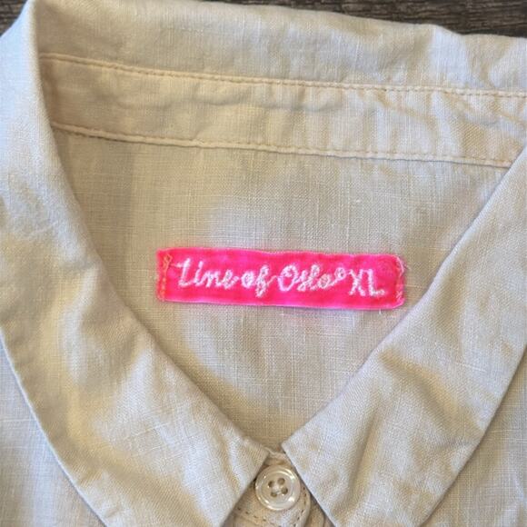 Line of Oslo 100% Linen Button Down Pocket Beige Shirt Top Size XL - Picture 5 of 7
